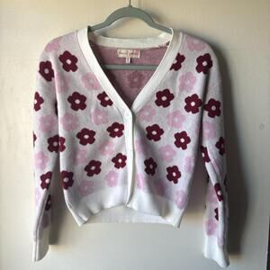 Pink and white floral buttoned cardigan